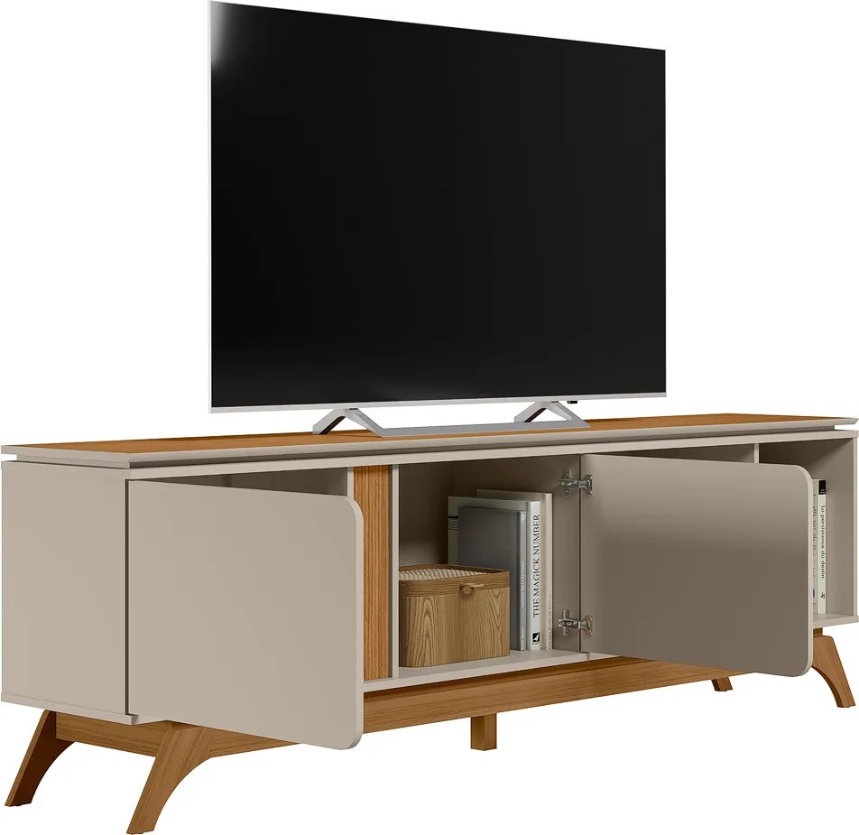 Rack Bancada Decorativo Hiro MDP/MDF TV até 70 Polegadas com Nichos Nature/Off White G77 - Gran Belo