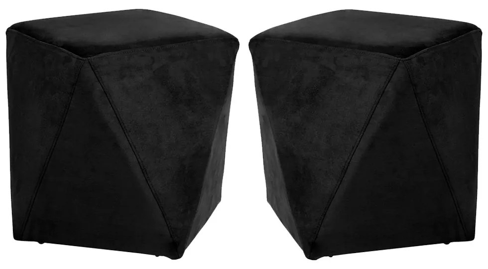 Kit 02 Puffs Decorativo Sala de Estar Blois Veludo Preto G15 - Gran Belo