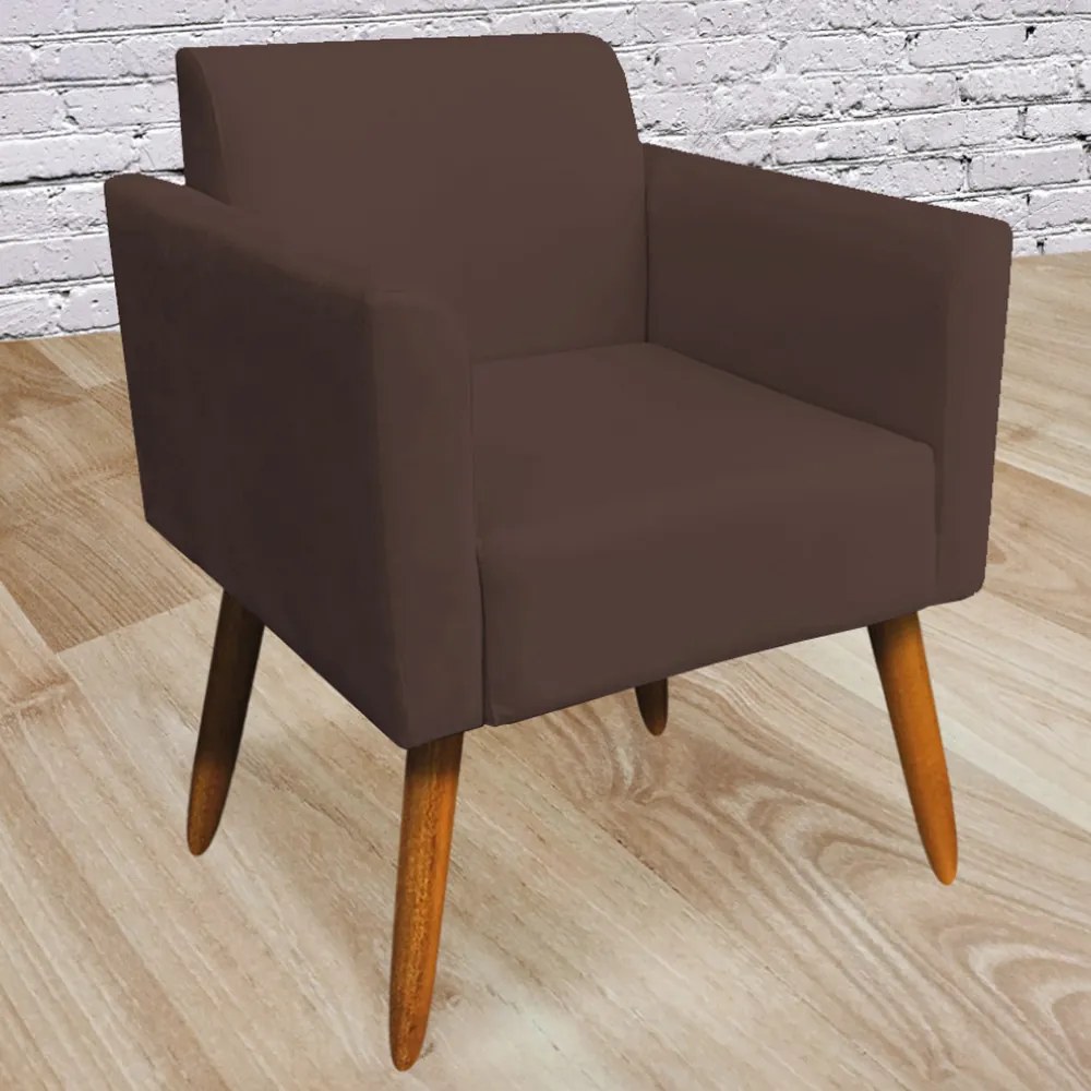 Poltrona Decorativa Isabella Pés Palito Madeira Suede Marrom G19 - Gran Belo