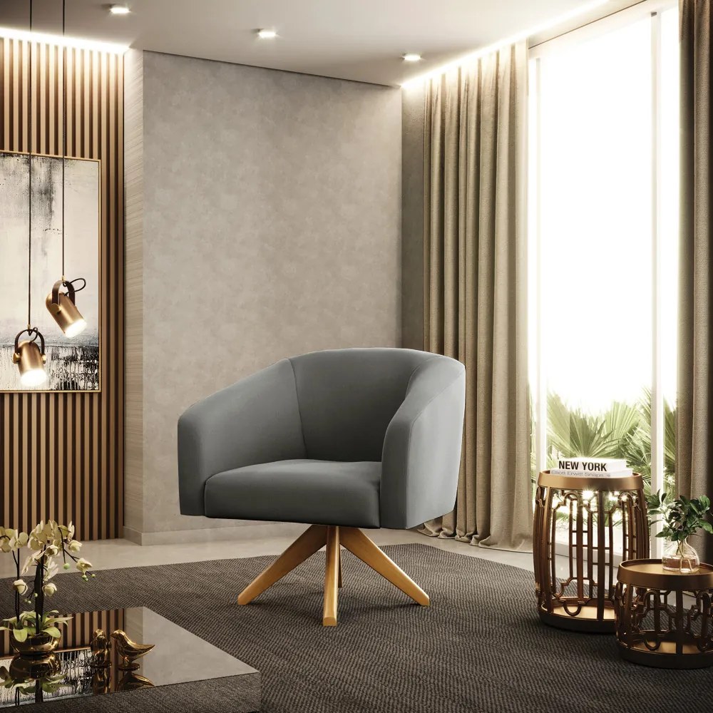 Poltrona Decorativa Giratória MA30 Kit 2 Stella Suede D03 - D'Rossi - Grafite
