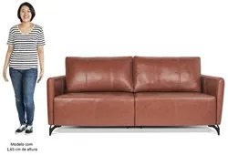 Sofá Living 3 Lugares Sala de Estar 220cm Cisso L07 Couro Marrom Claro