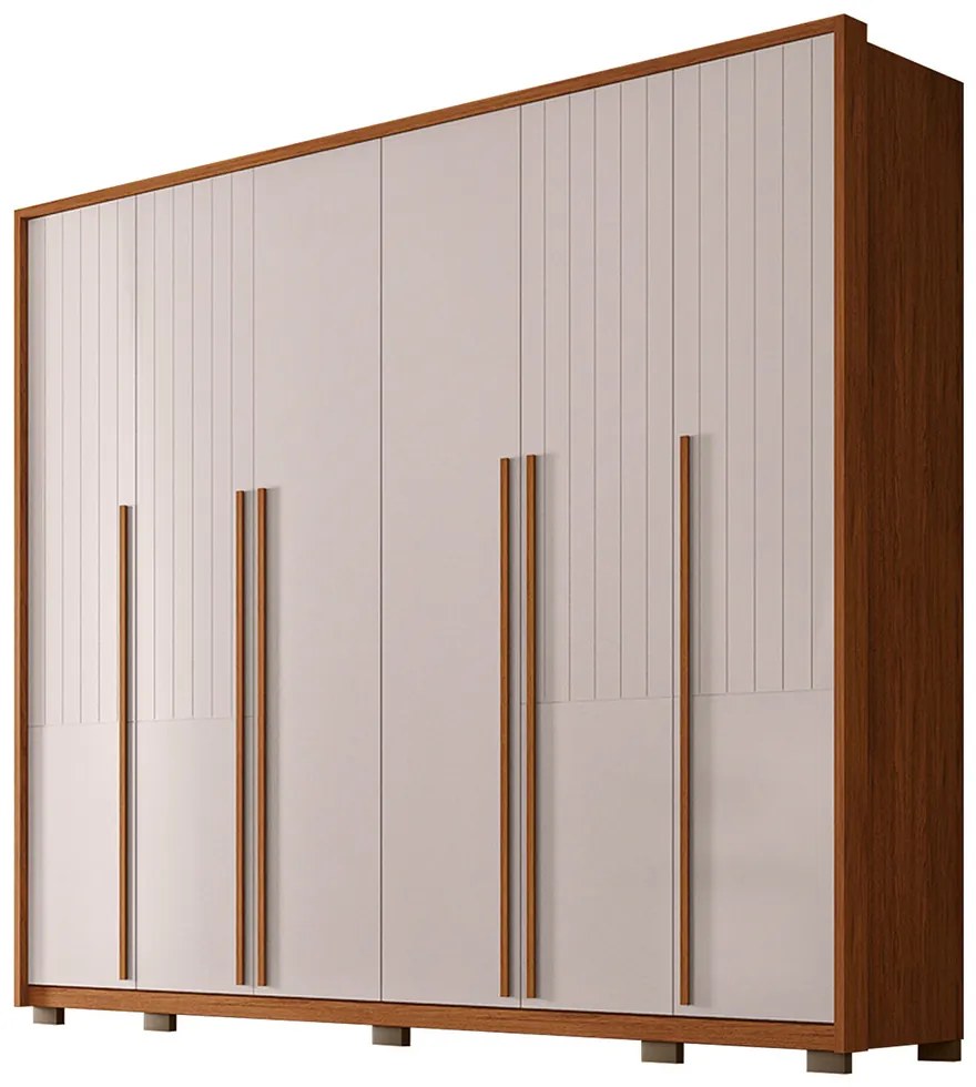 Guarda Roupa Casal Ema com 6 Portas de Bater e 6 Gavetas em MDF OffWhite/Freijo G11 - Gran Belo