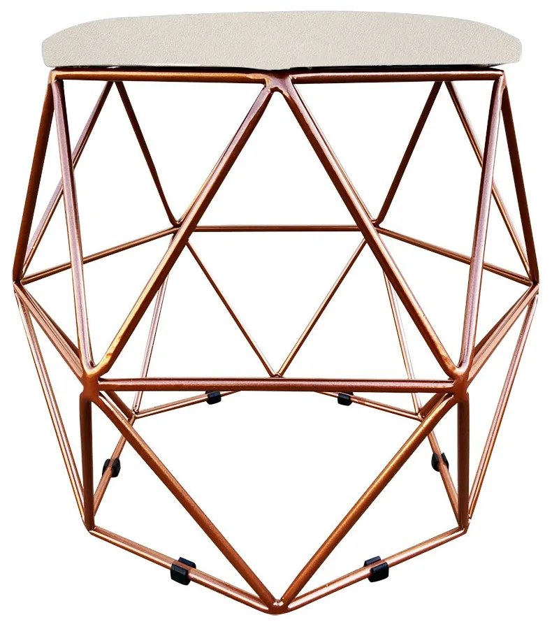 Puff Aramado Hexagono Decorativo Industrial Cobre com Sintético Bege