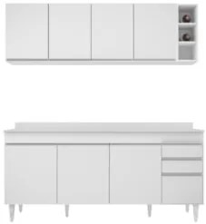Armário Aéreo Nevada e Balcão 180cm com Tampo Dallas Branco - Lumil