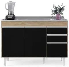 Balcão Gabinete com Pia Inox 120cm Michigan Castanho/Preto - Lumil