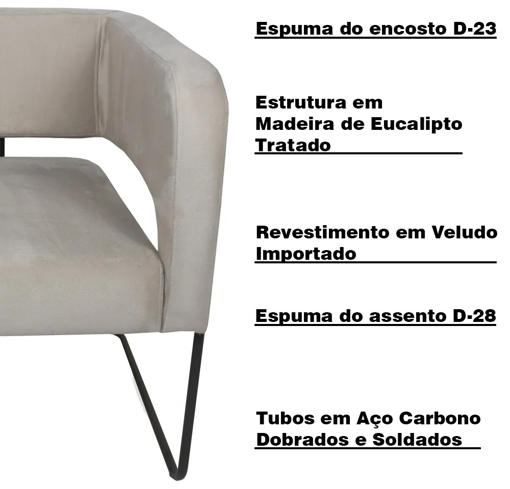 Kit 2 Poltronas Decorativas Lucy Base Aço Grafite Veludo Creme G15 - Gran Belo