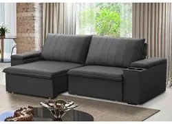 Sofá Retrátil Reclinável 3 Lugares 225cm Baluart F05 Veludo Grafite -