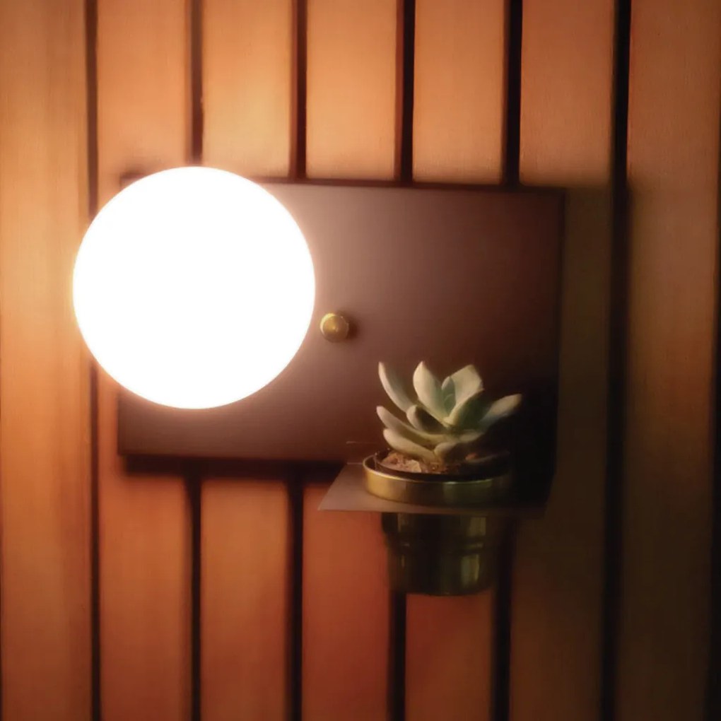 Arandela Nature Horizontal Com Porta Mini Vaso 12X25Cm Globo Ø10Cm 01X... (PRETO / COBRE BRILHO)