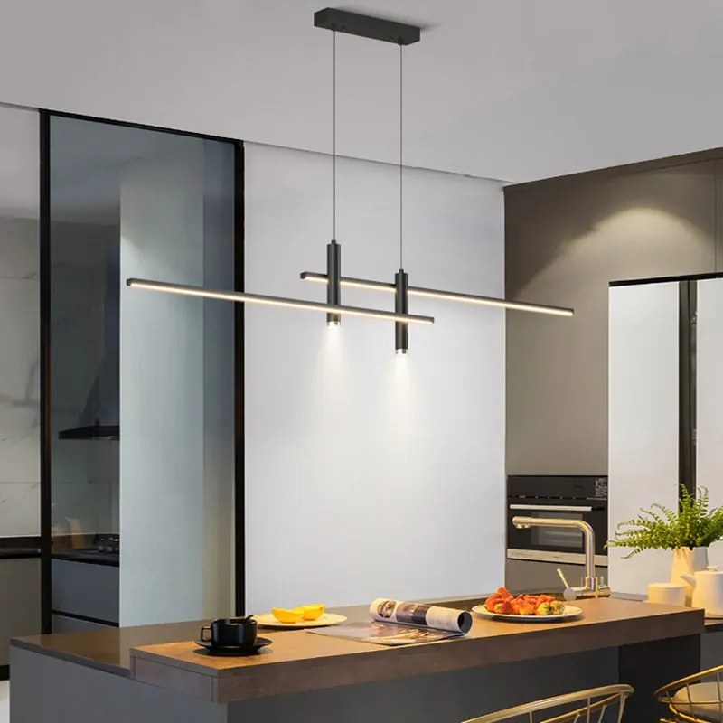 Luminária Pendente Sala de jantar lustre simples e moderno e minimalista linhas nordic mesa jantar luz criativo balcão barra longa tira lâmpadas designer - D - Branco quente