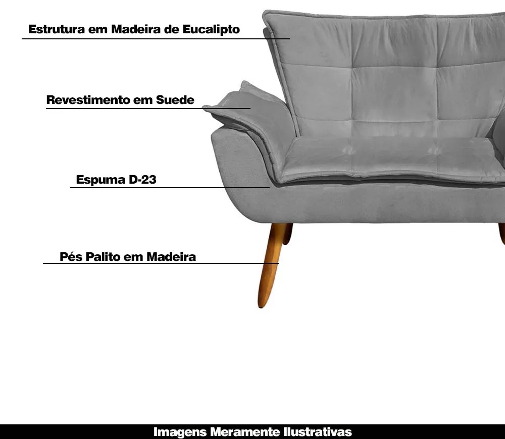 Poltrona Namoradeira Pés Palito Charger Suede Grafite G19 - Gran Belo