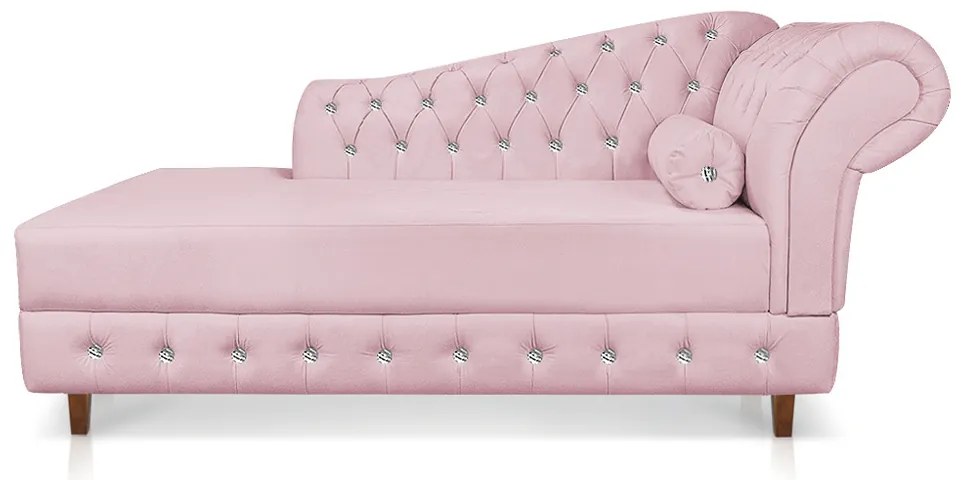 Divã Chesterfield 165 cm Capitonado com Strass Suede Rosa Bebê - D'Rossi