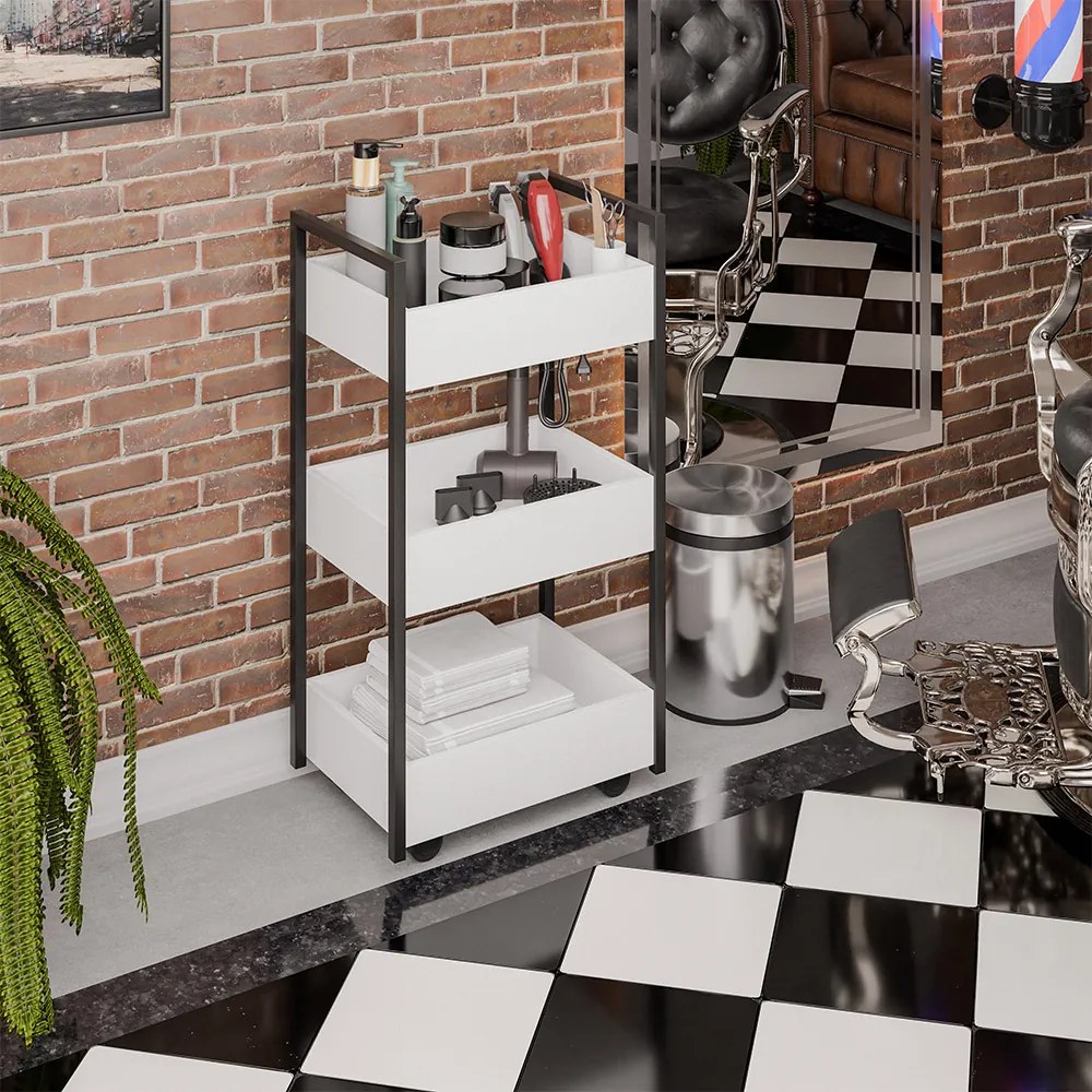 Carrinho de apoio Estética Salão Industrial 3 Prateleiras Lille Preto M12 - D'Rossi - Branco