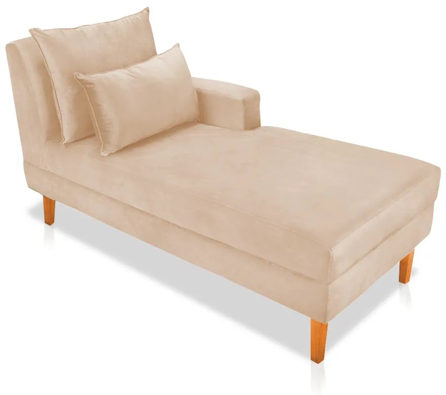 Divã Chaise Chloe 160 cm Veludo Bege Pés Chanfrado Castanho - D'Rossi