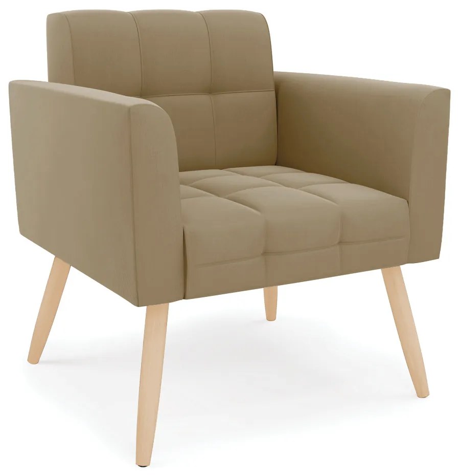 Kit 1 Sofá Namoradeira e 2 Poltronas Elisa Suede Pés Palito Natural - D'Rossi - Marrom Rato