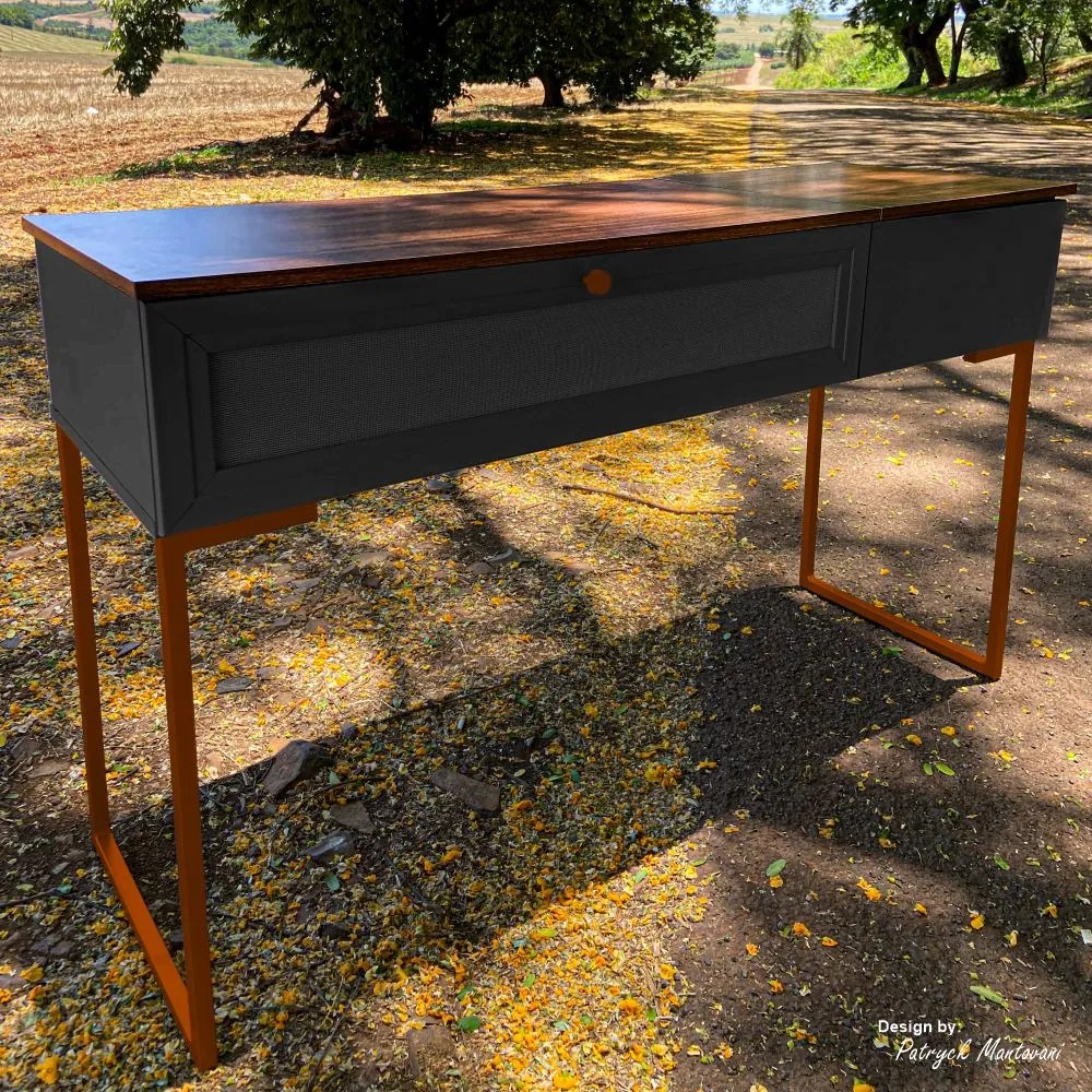 Penteadeira Escrivaninha Iron 136cm com Pés de Metal Imbuia/Preto/Cobre - Vizzato - Preto