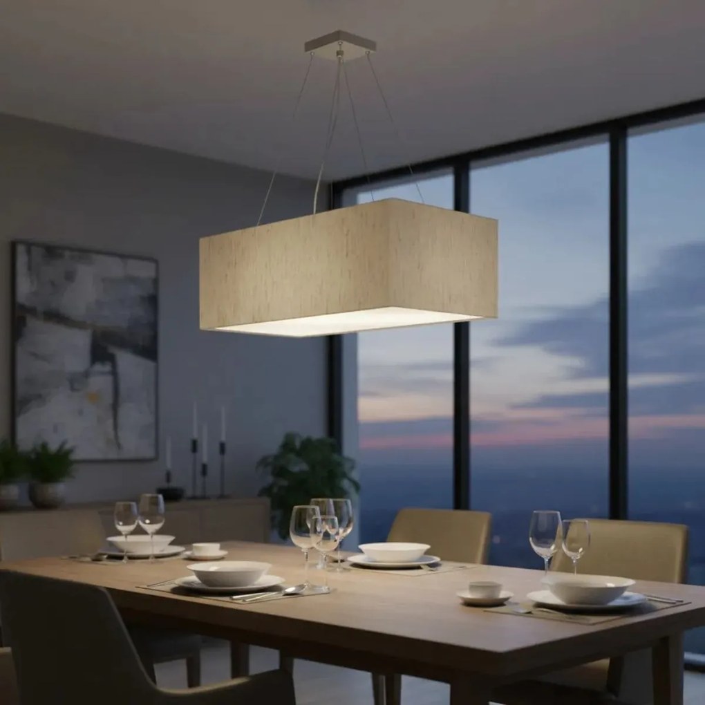 Lustre Pendente Retangular Md-4372 Cúpula em Tecido 60x40cm Linho Bege