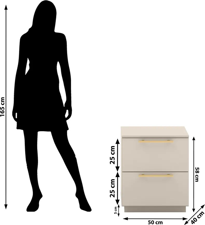Mesa Cabeceira Quarto 50cm com 2 Gavetas Magna Fendi V01 - D'Rossi