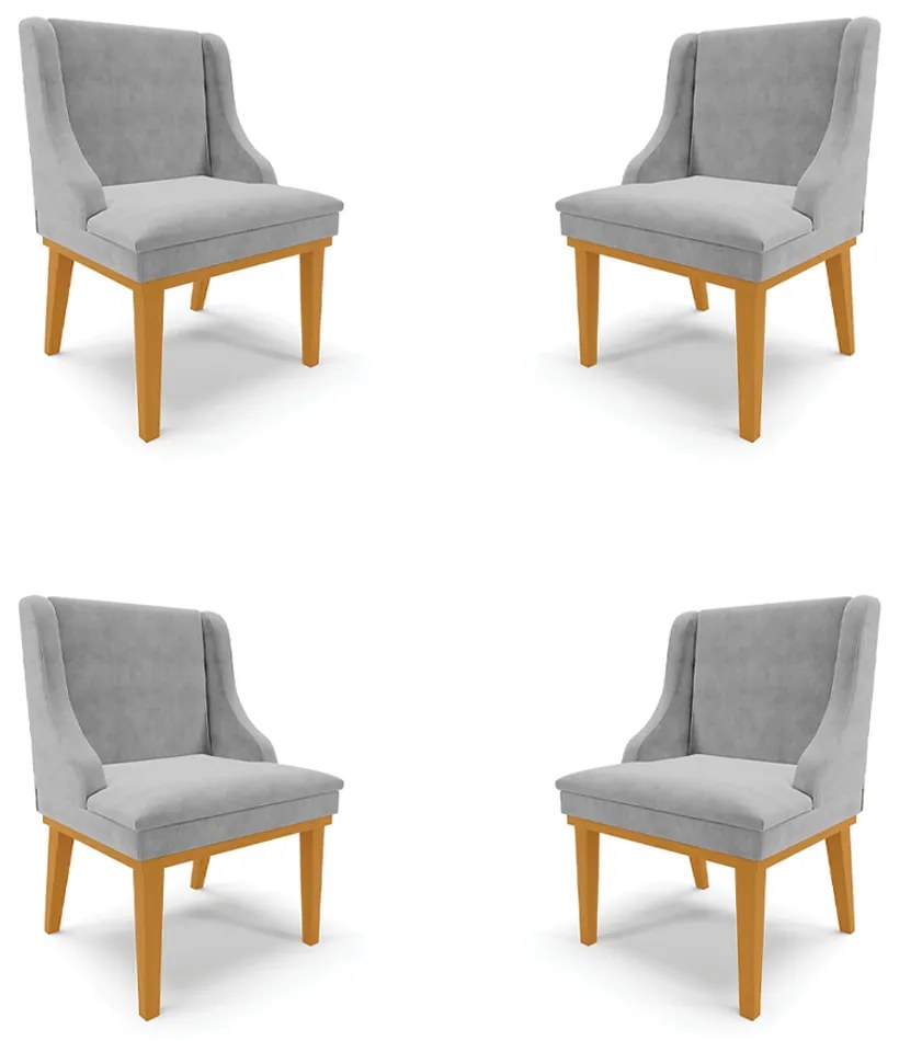 Kit 4 Cadeiras Decorativas Sala de Jantar Base Fixa de Madeira Firenze Suede Cinza/Castanho G19 - Gran Belo
