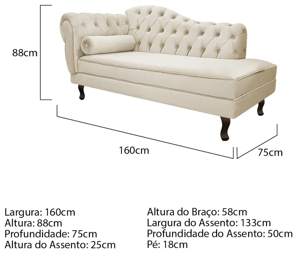 Kit Diva Recamier Diana 160cm Lado Direito e 02 Poltronas Classic Suede - ADJ Decor