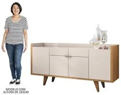 Balcão Aparador Buffet 4 Portas Sinfonia H01 Off White/Cinamomo - Mpoz