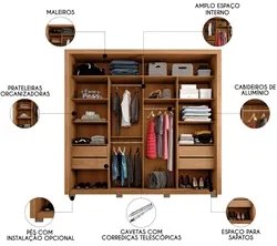 Guarda Roupa Casal 2 Portas de Correr com Espelho Praticus Freijó/Off