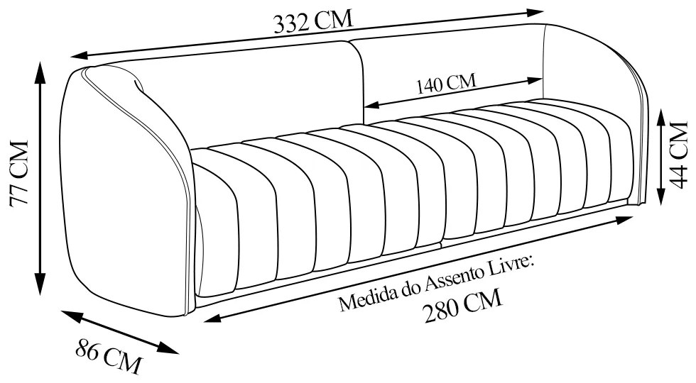 Sofá Decorativo Sala de Estar 332cm Adam 4 Lugares Veludo Rosê G45 - Gran Belo