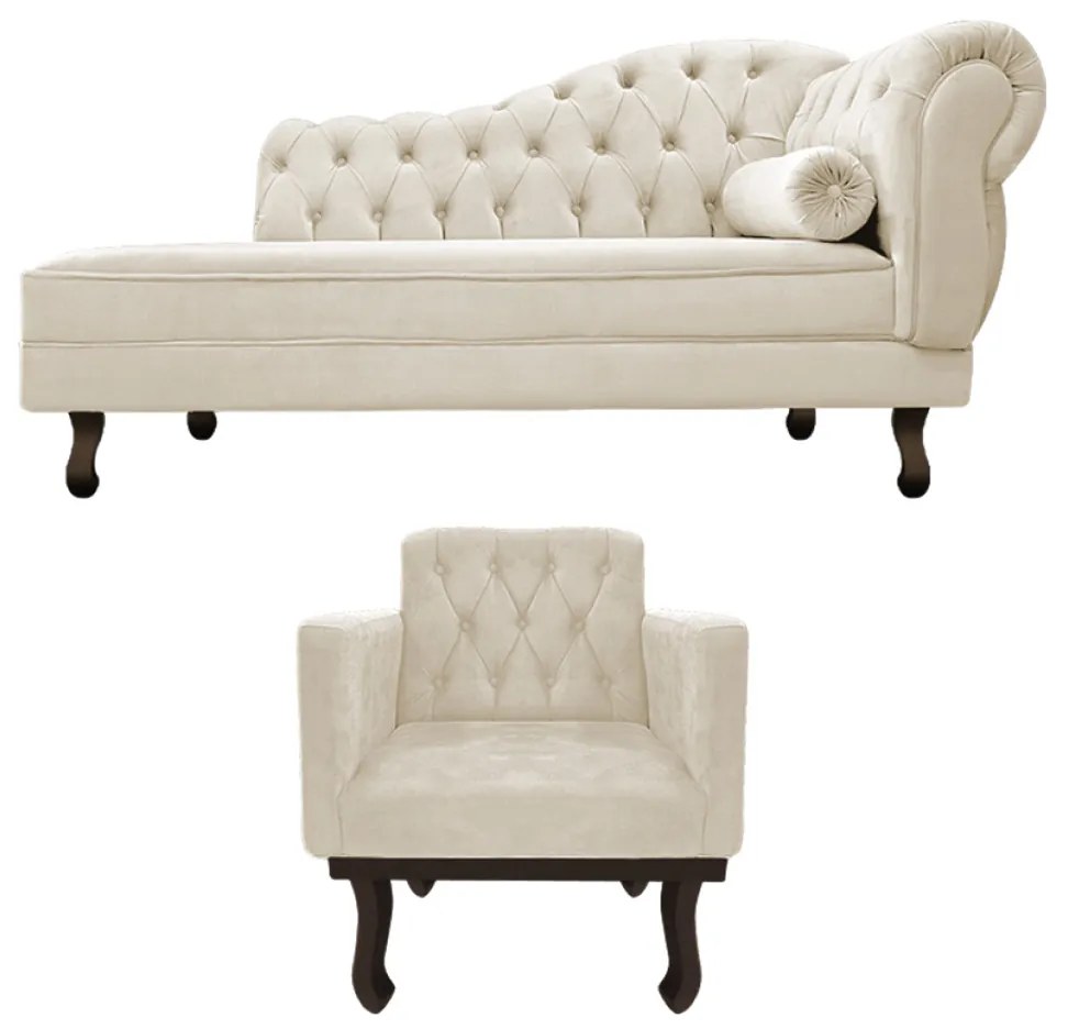 Kit Diva Recamier Diana 130cm Lado Esquerdo e 01 Poltrona Classic Suede - ADJ Decor
