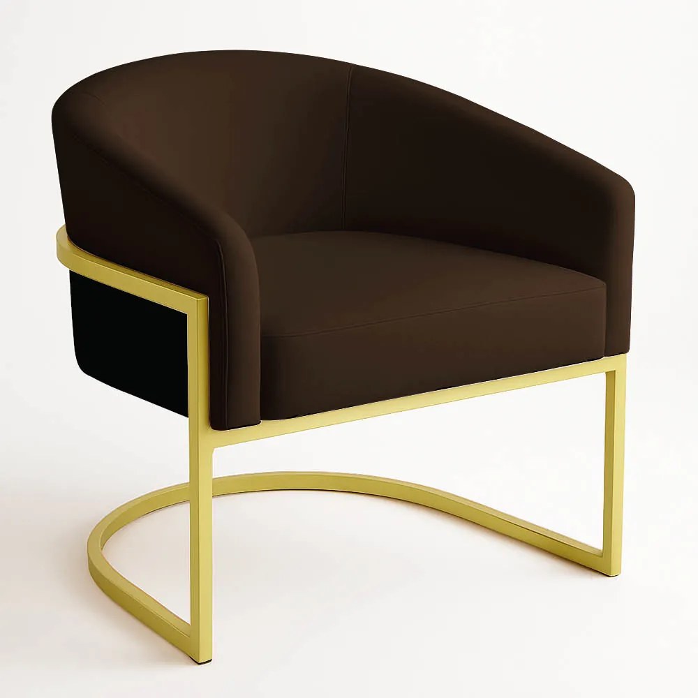 Poltrona Sala Decorativa Industrial Dourada Arielle Suede D03 - D'Rossi - Marrom