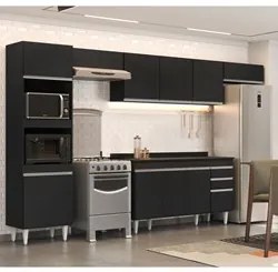 Armário de Cozinha Modulada 5 Peças CP14 Balcão com Tampo Preto - Lumi