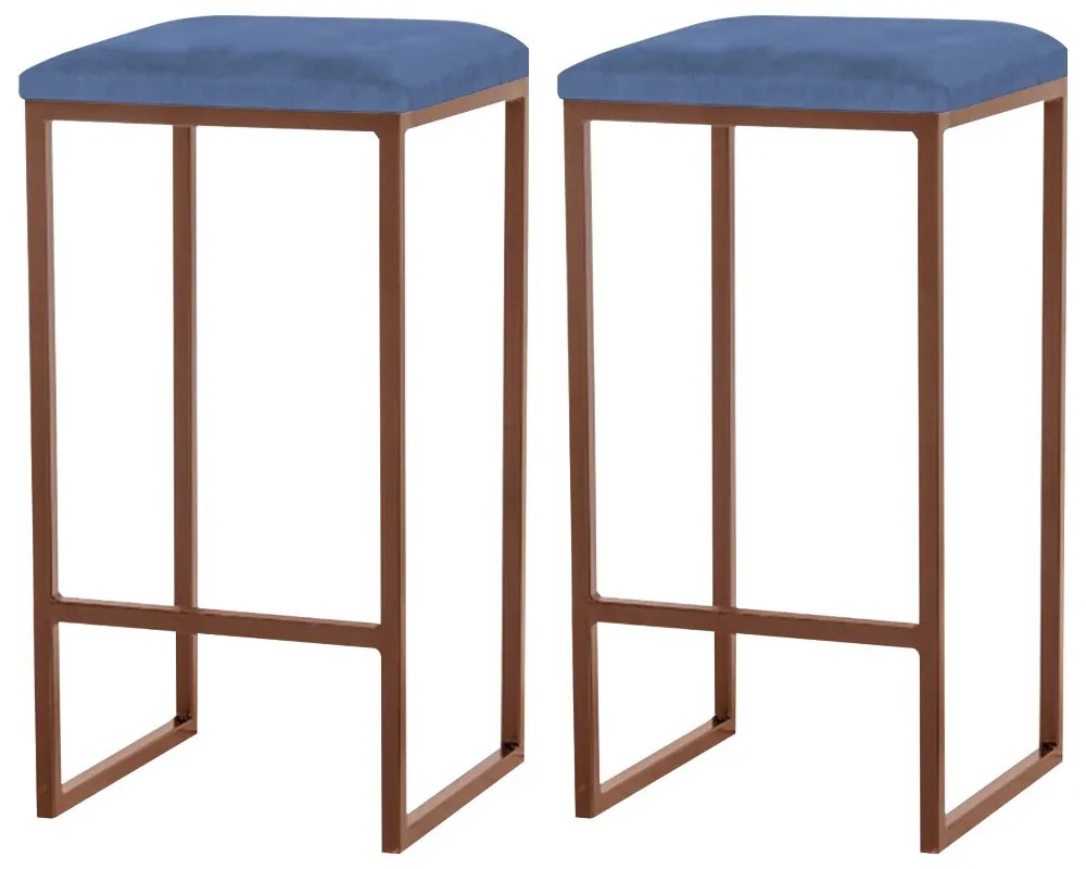 Kit 2 Banqueta Decorativa Billie Base Bronze Suede Azul Marinho G41 - Gran Belo