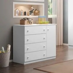 Cômoda Infantil 1 Porta 4 Gavetas Ellie Z39 Branco - Mpozenato