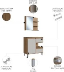 Gabinete Banheiro 80cm e Espelheira 70cm Clari Mel/Arenas F10 - Mpozen