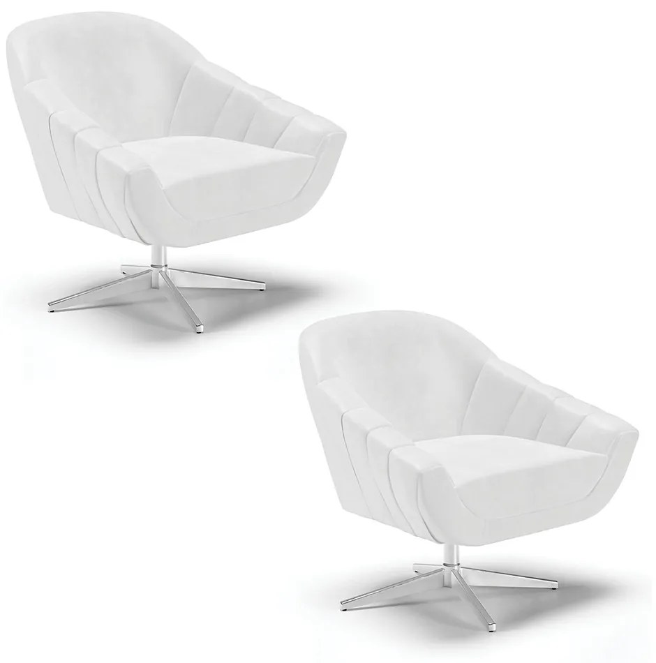 Kit 02 Poltronas Giratória Giovana Corano Base Cromada D03 - D'Rossi - Branco