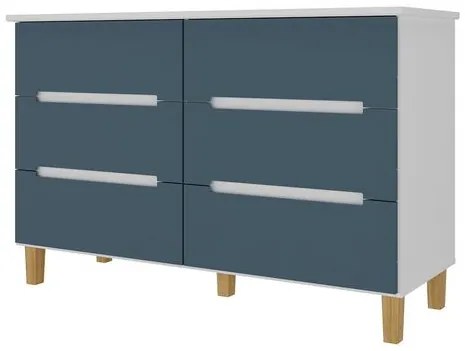 Comoda Logan 6 Gavetas em MDF cor Branco e Azul 136 cm - 72948 Sun House