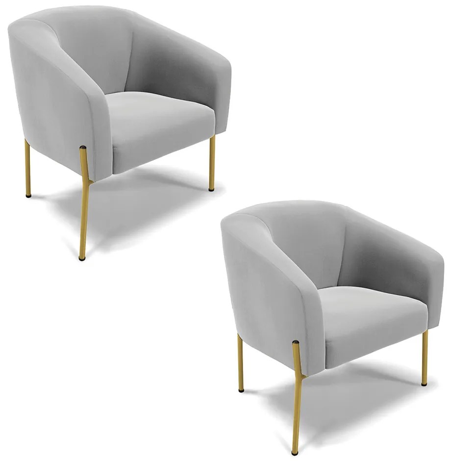 Poltrona Decorativa Pé de Ferro Dourado Kit 2 Stella Suede D03 - D'Rossi - Cinza