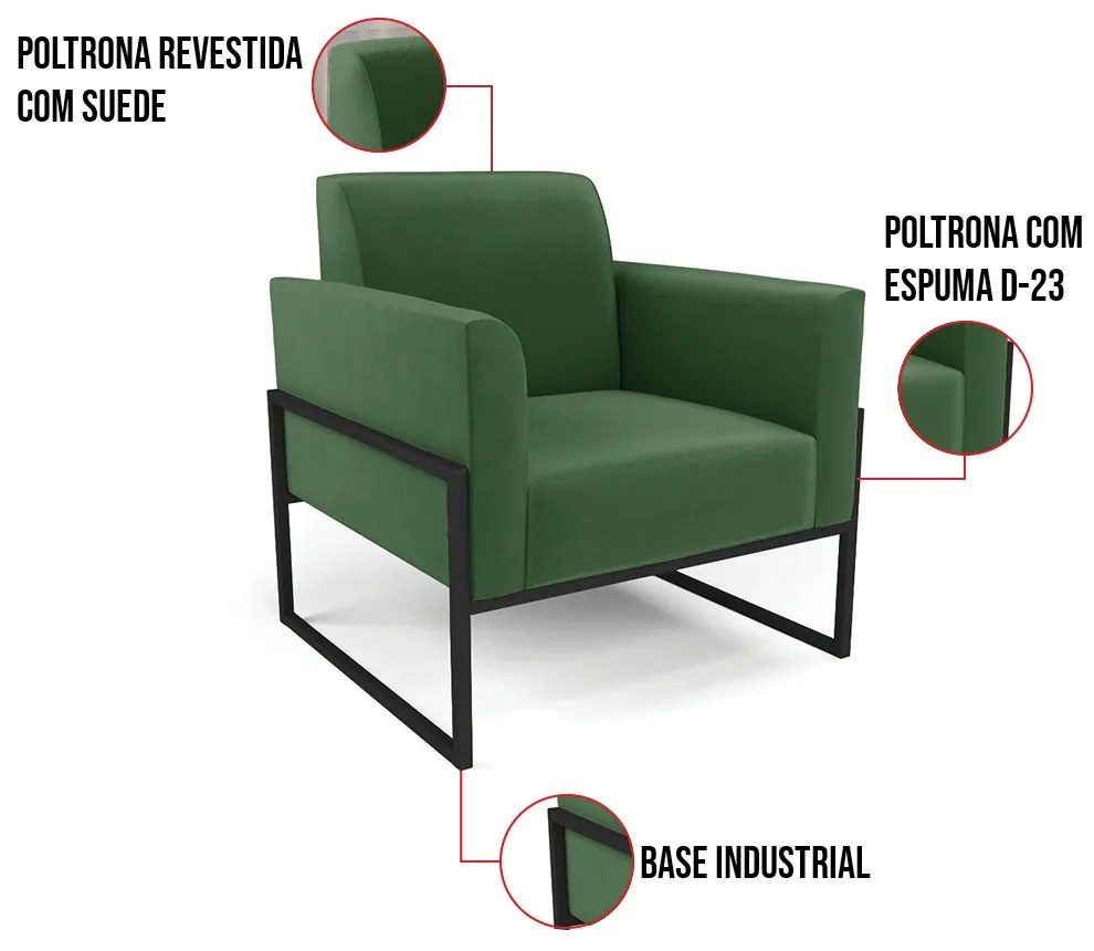 Kit 2 Poltronas Base Industrial Alta Preto Marisa Suede D03 - D'Rossi - Verde