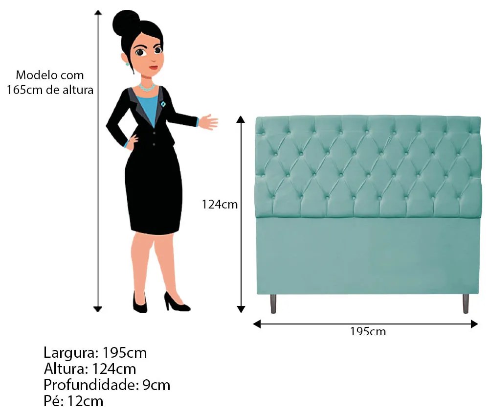 Kit Cabeceira e Calçadeira Liverpool 195 cm King Size Suede Azul Tiffany - ADJ Decor