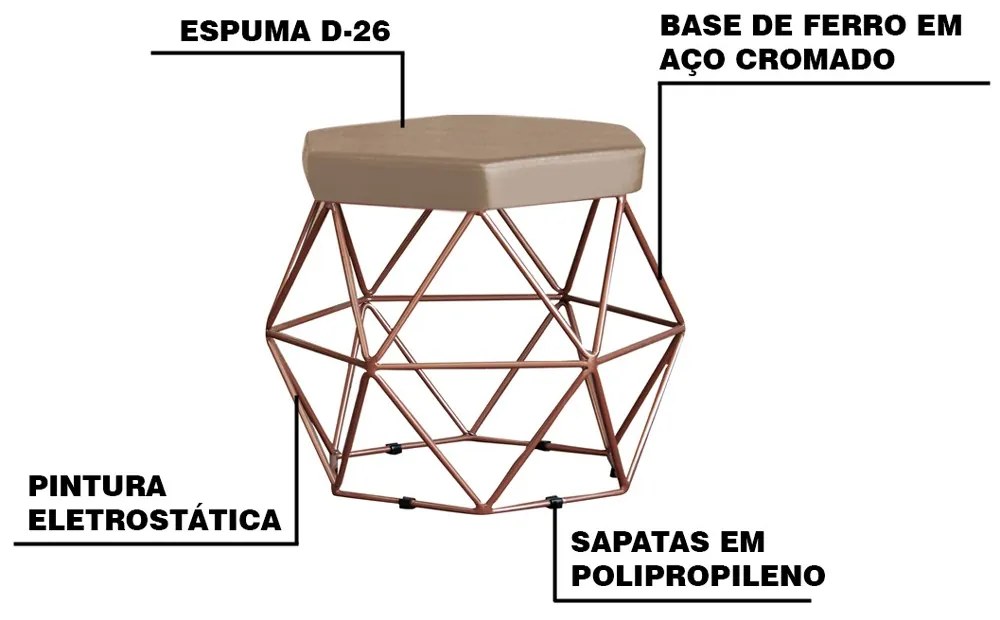 Kit 2 Puff Decorativo Base Bronze Elsa Suede Cappuccino G41 - Gran Belo