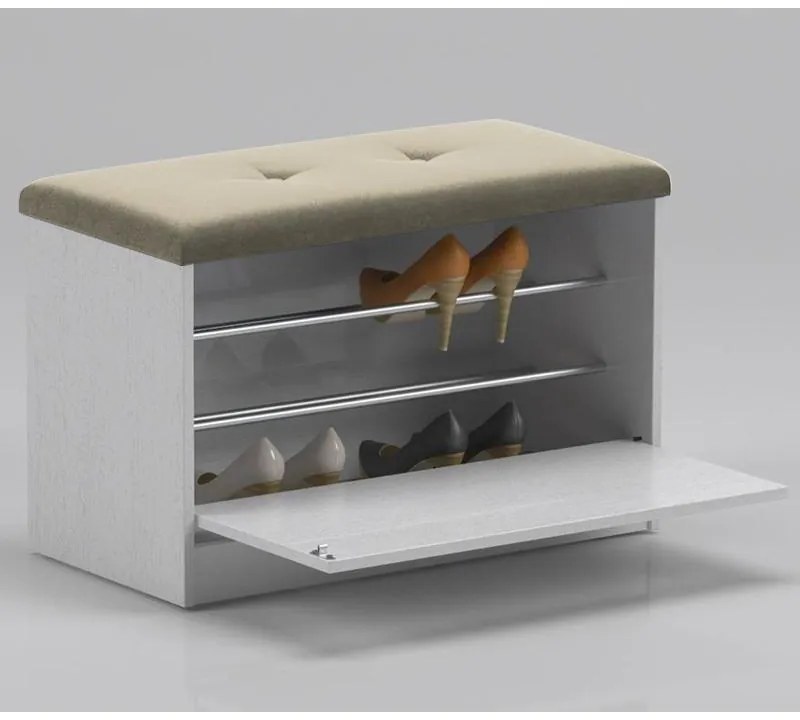 Sapateira Puff Cama Quarto Multifuncional Decoração Branco/bege