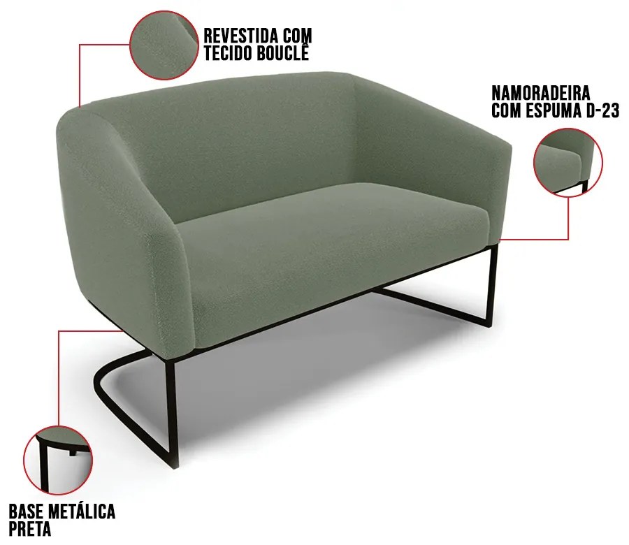 Sofá Namoradeira e Poltrona Industrial Preto Stella Bouclê D03 - D'Rossi - Verde Pistache