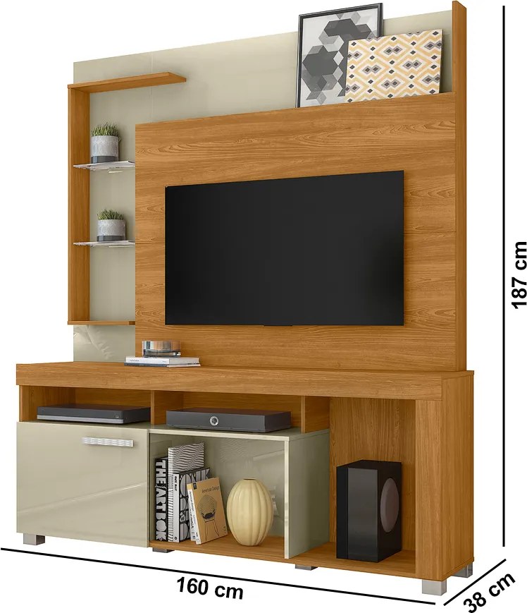 Estante de TV 50 Pol 160cm Sala de Estar Velora Cumaru/Opala M20 - D'Rossi