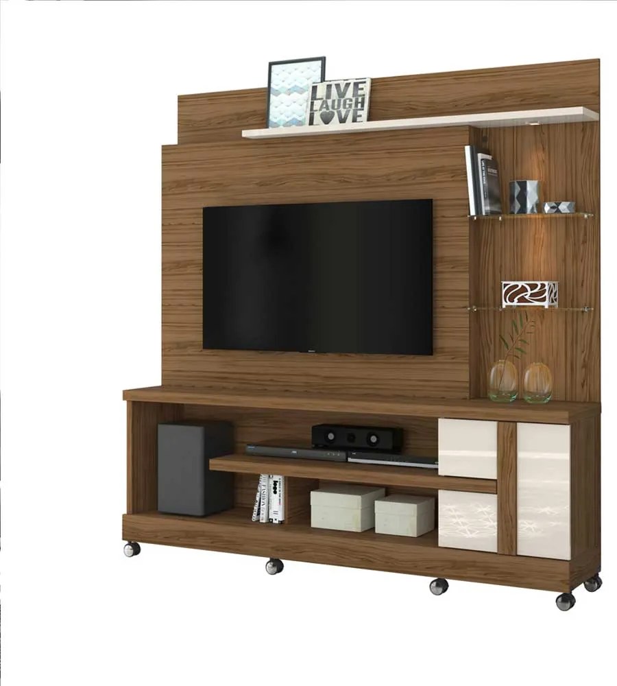 Home Theater Maxim MDP Porta 2 Prateleiras Iluminação LED até 55 Naturale/OffWhite G97 - Gran Belo
