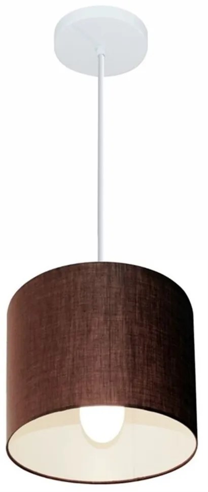 Lustre Pendente Cilíndrico Md-4046 Cúpula em Tecido 18x18cm Café - Bivolt