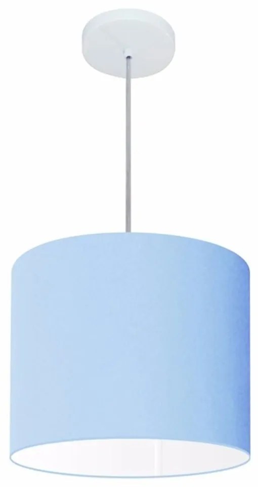 Lustre Pendente Cilíndrico Md-4143 Cúpula em Tecido 35x25cm Azul Bebê - Bivolt