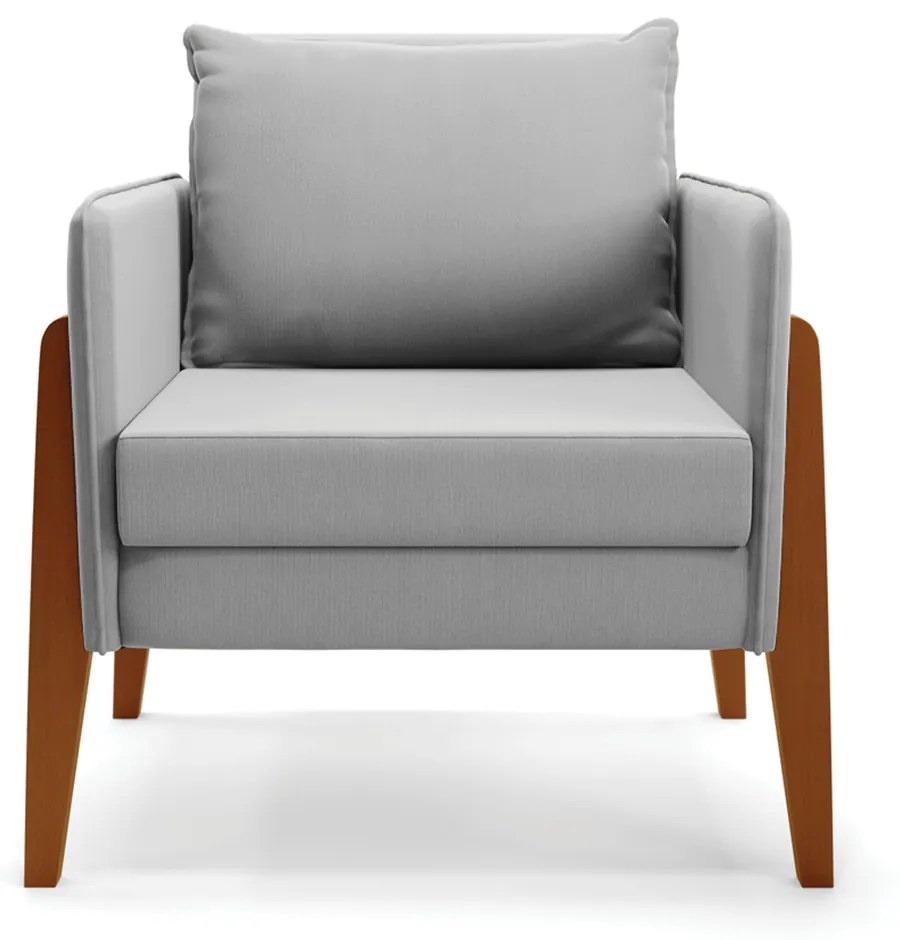 Kit 1 Sofá Namoradeira e 2 Poltronas Lana Suede Cinza Base de Madeira - D'Rossi