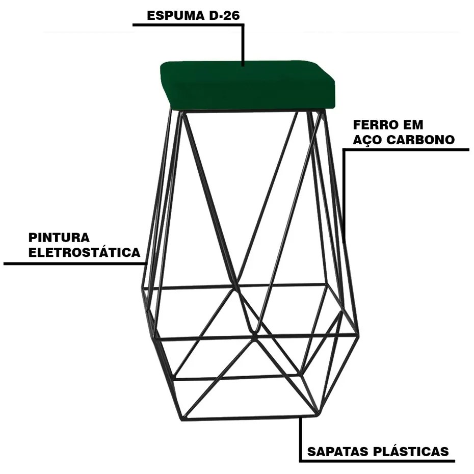 Banqueta Decorativa Kathy Base Preta Suede Verde G41 - Gran Belo