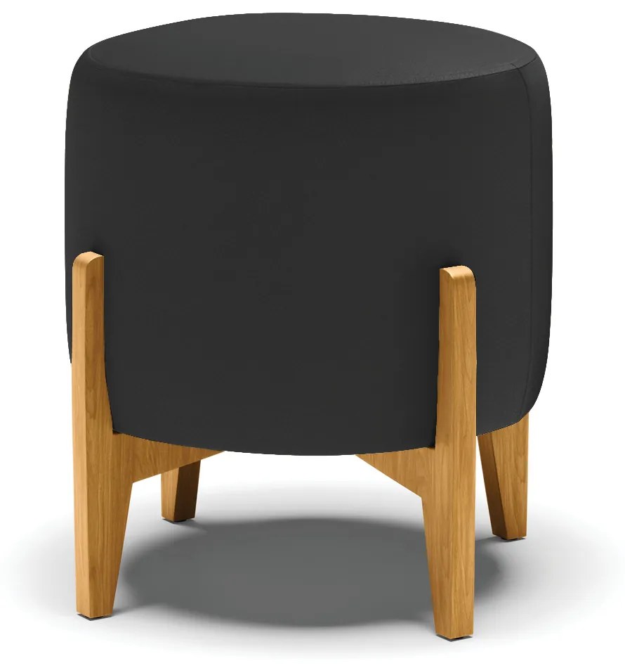 Puff Decorativo Stella Sintético Base Madeira Castanho D03 - D'Rossi - Preto