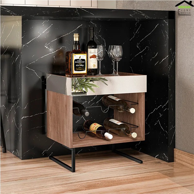 Adega para 6 Garrafas com Espelho Pés de Metal Aurora Marrom/Preto - Home Design - Marrom