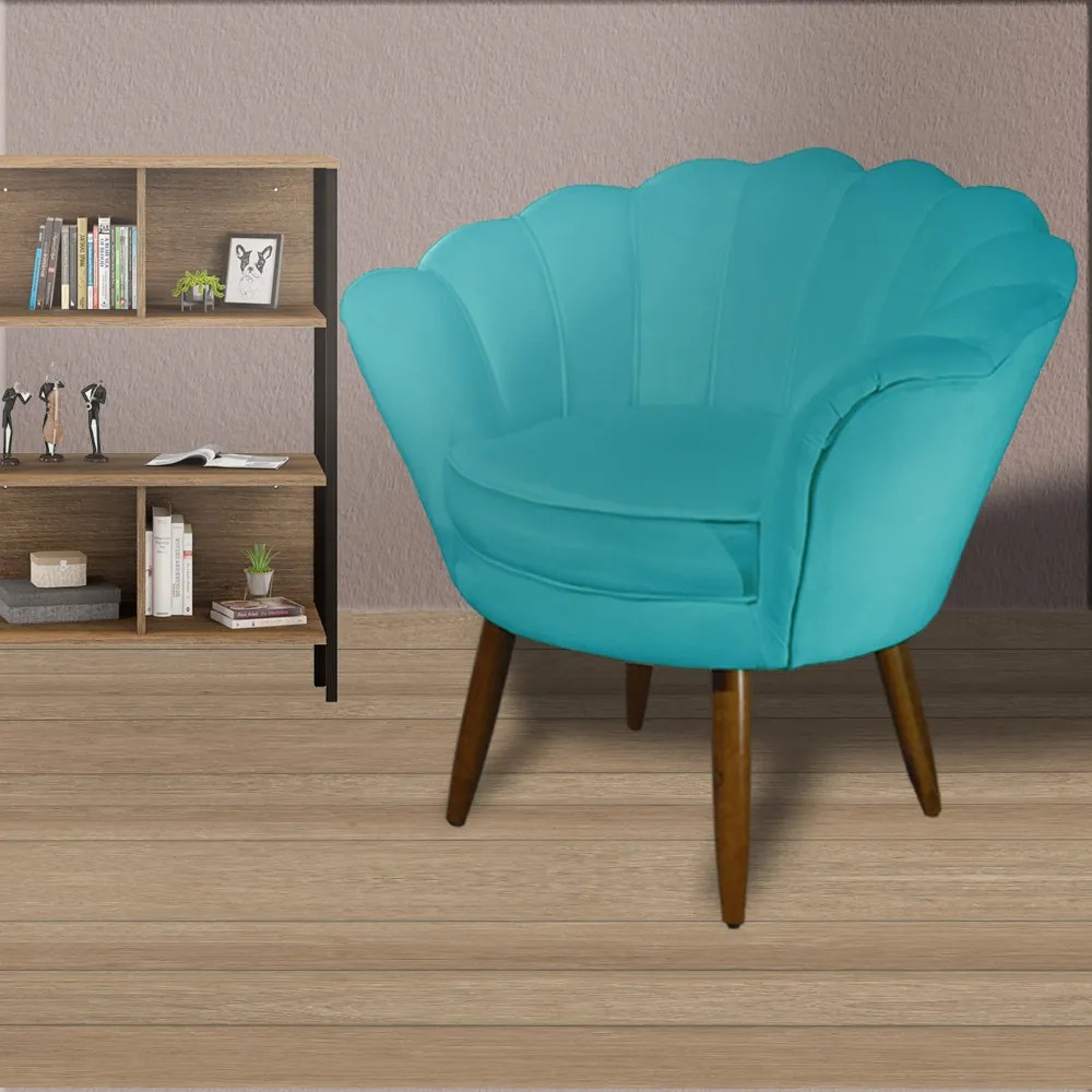 Kit 2 Poltronas Decorativas Pétala Pés Palito Suede Turquesa - Sheep Estofados