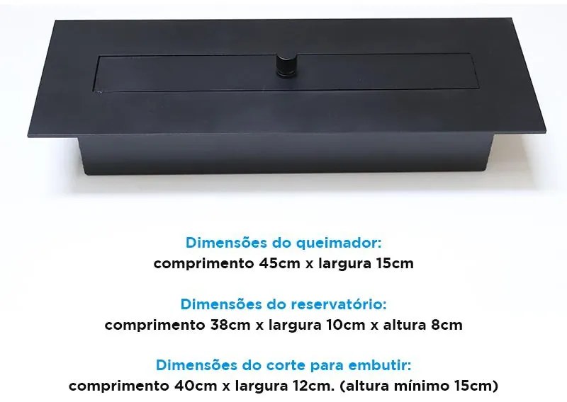 Queimador Ecológico P/ Lareira 45cm Álcool Aquece Até 30m²